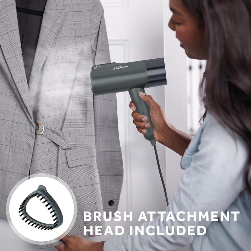 Sunbeam 1520W Handheld Steamer for Clothes, Portable, Foldable, Travel Steamer, Dual Voltage 120/240, Non-Stick, High and Low Steam Setting, 25s Heat Up, 140ml Tank, Bristle Brush, Storage Bag, Black - Image 3